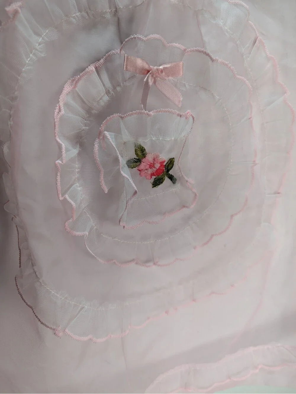 NWT Pink Sheer Half Apron Floral Lace Trim Hostess Cottagecore Beco Original VTG